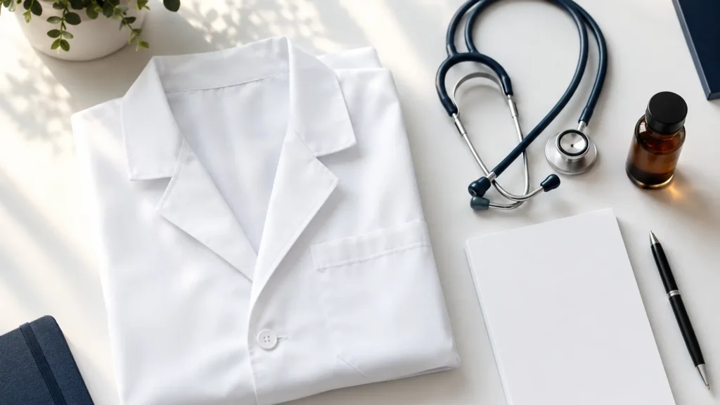 White pharmacist coat and clinical tools for NAPLEX preparation